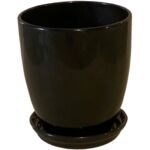 Doniczka Classic wysoka z podstawką 19 cm ceramiczna grafit