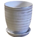 Doniczka Classic wysoka 13,5 cm ceramiczna biało-srebrna z podstawką