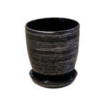 Doniczka Classic wysoka 16 cm ceramiczna grafitowo-srebrna z podstawką