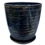 Doniczka Classic wysoka 16 cm ceramiczna grafitowo-złota z podstawką