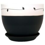 Doniczka Classic z podstawką drewno I 13,5 cm ceramiczna grafit