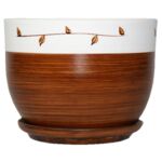 Doniczka Classic z podstawką drewno IV 19,5 cm ceramiczna brązowa