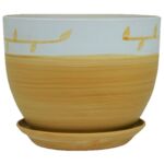 Doniczka Classic z podstawką drewno V 23 cm ceramiczna beżowa