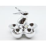 Podstawka na jajka zając 15 x 15 x 13 cm srebrna