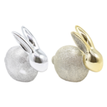 Zając ceramiczny 8,5 x 6 x 9,9 cm srebrny/złoty