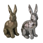 Figura zając siedzący 27 x 19 x 42,5 cm złoty/srebrny