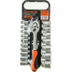 Klucz nasadowy z grzechotką 72T, 1/2", 8,0 - 32 mm zestaw 19 sztuk Jufisto