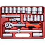 Klucz nasadowy z grzechotką 72T, 1/2", 10 - 32 mm zestaw 23 sztuk Jufisto