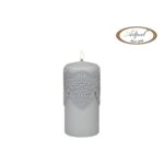 Świeca pieńkowa 15 x 7 cm koronka IV lakier matowy jasny popiel