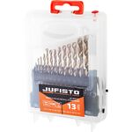Wiertła do metalu podwójnie szlifowane, tytanowane 1,5 - 6,5 mm, zestaw: 13 sztuki Jufisto