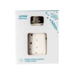 Kubek choinka 370 ml z pokrywką biały w złote kropki