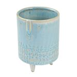 Osłonka ceramiczna na nóżkach twarz niebieska 15 x 20,5 cm
