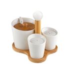 Zestaw cukiernica, solniczka i pieprzniczka na bambusowej podstawce ADRIA