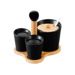 Zestaw cukiernica, solniczka i pieprzniczka na bambusowej podstawce ADRIA czarny