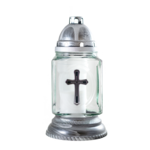 Znicz szklany P 45 krzyż srebrny