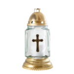 Znicz szklany P 45 krzyż złoty