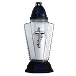 Znicz szklany krzyż 31,5 cm srebrny