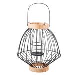 Świecznik metalowy szprosowy z elementami drewna 26 x 26 x 28 czarny