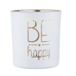 Świecznik szklany Be Happy 7 x 8 cm biało-złoty
