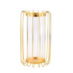 Świecznik metalowy szprosowy ze szklanym wkładem 16 x 16 x 28 cm złoty