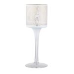 Świecznik szklany na stoopce geometryczny 7 x 20 cm biało-złoty