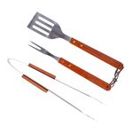 Sztućce do grilla komplet 3-częściowy stal z drewnianymi uchwytami Activa