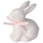 Figurka ceramiczna zając z różową/szarą kokardką 9 cm