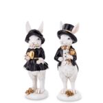 Figurka królik w kapeluszu 20 x 7 cm czarno-biała mix wzorów