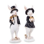 Figurka królik w kapeluszu 30,5 x 11 cm czarno-biała mix wzorów