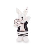 Figurka z dolomitu królik z jajkiem 8,5 x 5 cm czarno-biała
