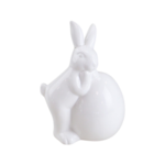 Figurka ceramiczna zając z jajkiem 15,5 cm biała