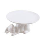 Figurka ceramiczna z paterą królik 16,2 x 8 cm biała