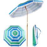 Parasol plażowy śr. 180 cm w paski z frędzlami