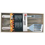 Zestaw szczypce, łopatka, widelec do grilla ze stali chromowanej z drewnianymi uchwytami Floraland