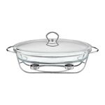 Naczynie żaroodporne HELIOS z podgrzewaczem 3 l owal z pokrywą srebrny