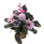 Stroik dekorowany w misie margaretki, gladiole, czosnek, róże