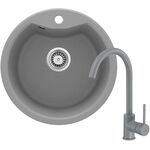 Set zlewozmywak granitowy ZRS S803 szary+bateria z wylewką U BEU S62M szara+osprzęt