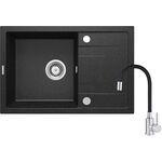 Set zlewozmywak granitowy ZRC 2113 grafit+bateria z giętą wylewką BME 024N chrom+osprzęt