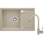 Set zlewozmywak granitowy ZRD 7113 piasek+bateria z wylewką U BEN 762M piasek+osprzęt