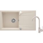 Set zlewozmywak granitowy PORTO ZQJ 5113 beż+bateria z wylewką U BEW 562M beż