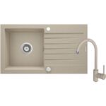 Zlewozmywak ZORBA piaskowy granit 1K Z/O 760 x 440 x 150 mm 3,5" + osprzęt PLUS bateria NEMEZJA z wylewką "U"