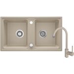 Zlewozmywak ZORBA piaskowy granit 2K B/O 780 x 435 x 180 mm 3,5" + osprzęt PLUS bateria NEMEZJA z wylewką "U"