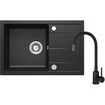 Set zlewozmywak granitowy ZRD 2113 grafit+bateria z giętą wylewką BME 024N chrom+osprzęt