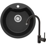 Set zlewozmywak granitowy ZRS 2803 grafit+bateria z wylewką U BEN 262M grafit+osprzęt