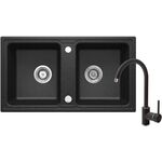 Zlewozmywak ZORBA grafitowy granit 2K B/O 780 x 435 x 180 mm 3,5" + osprzęt PLUS bateria NEMEZJA z wylewką "U"