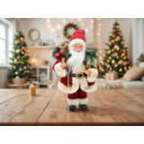Figura tekstylna Święty Mikołaj z prezentem 30 cm