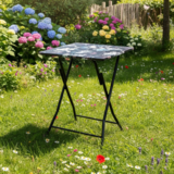 Stolik ogrodowy składany Flower Black 60 x 75 cm w kwiaty czarny