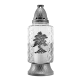 Znicz szklany z aplikacją Z919 drzewo 11,5 x 30 cm srebrny