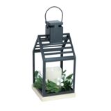 Latarnia metalowa 34 cm z kwiatową dekoracją i świeczką LED