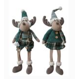 Figura tekstylna renifer siedzący ze zwisającymi nogami 60 cm zielona